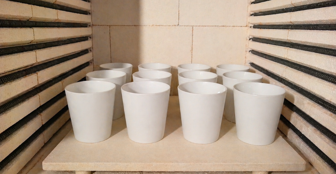 Pots à bougie en porcelaine de Limoges après cuisson